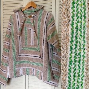 Baja Oatmeal Green Stripe Pullover Hoodie M/L